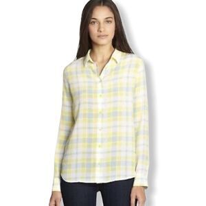 𝅺EQUIPMENT Yellow Plaid Silk Button Up Blouse Size XS